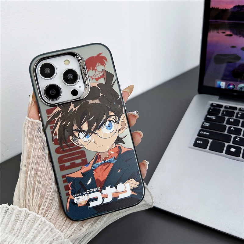 Màu bạc mờ anime thám tử lừng danh conan vỏ điện thoại hoạt hình cho iphone 14 13 12 11 bìa