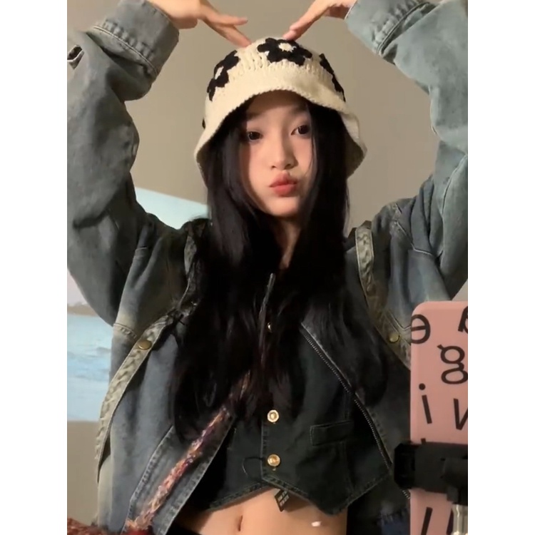 Mũ len mùa đông chu vi đầu lớn nữ hiển thị khuôn mặt nhỏ đầy màu sắc sọc mũ xô nhỏ hoa cọc mũ ấm lạnh tất cả