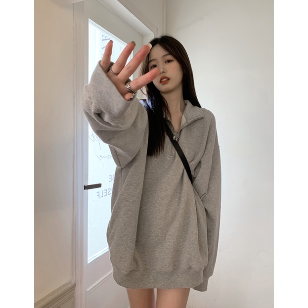 HIIXIIVI Mới Áo Sweater Nữ Cổ Tròn Dài Tay Dáng Rộng Kiểu Hàn Quốc