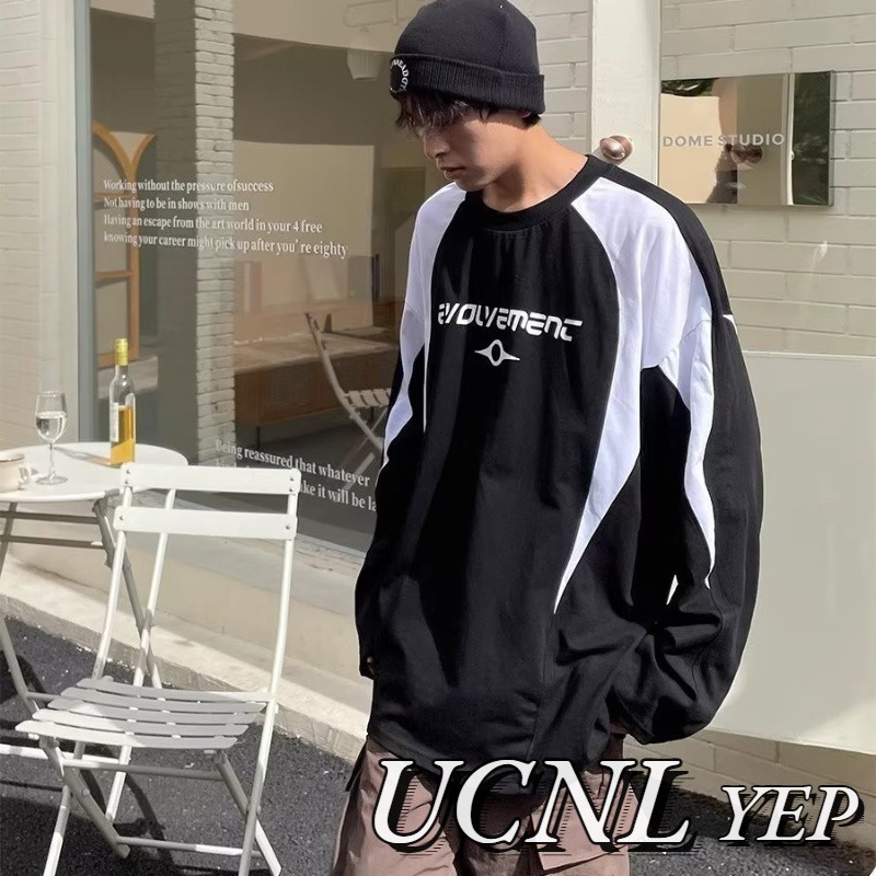 Ucnl áo len nam mùa xuân và mùa thu màu phù hợp với thủy triều thương hiệu lười gió lỏng lẻo đơn giản all-match áo chui đầu cổ tròn