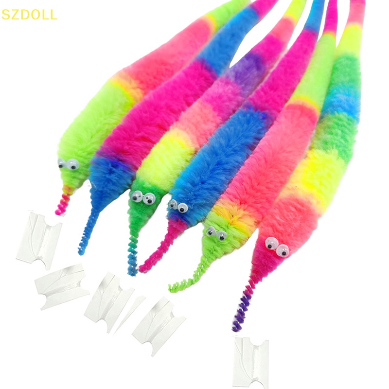Magic worm prop fuzzy wiggly worm twisty toy caterpillar on a string cat wand trick toy carnival party gift for kids dom