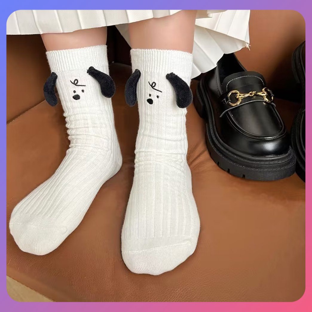 ☛ Vớ Pochacco Tai ba chiều Vớ bé gái Nhật Bản Đen trắng Puppy Sinh viên đại học trẻ con Vớ trắng ống vừa srlive