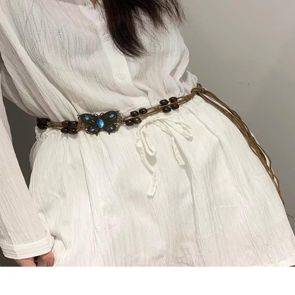 Phụ kiện keene bohemian, bohemia rope boho butterfly tie belt, váy thắt lưng đính cườm kim loại