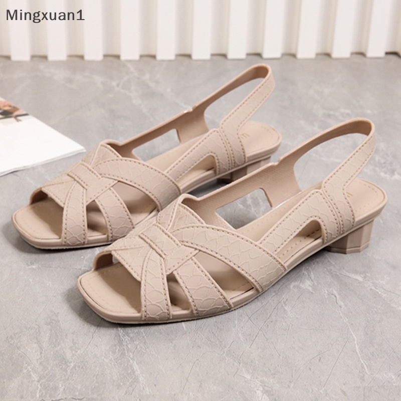 Thời trang bên ngoài mang miệng cá rỗng không trơn trượt đơn giản dép gót dày đế mềm cho nữ qzz