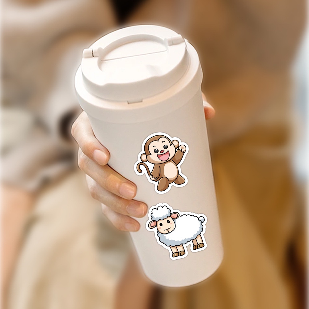 103 cái ins style cartoon động vật dễ thương trang trí dán chống thấm nước cho mũ bảo hiểm xe đạp tài khoản tay bút chì trường hợp đề can lanlanstickersworld