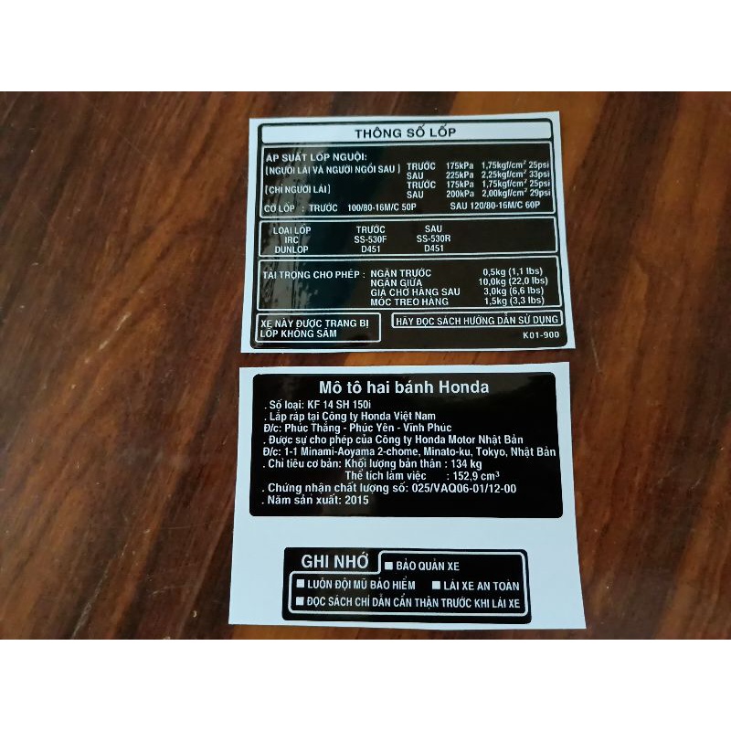 Bộ Tem Thông Số + Năm sản xuất + ghi nhớ SH việt nam 2015 new