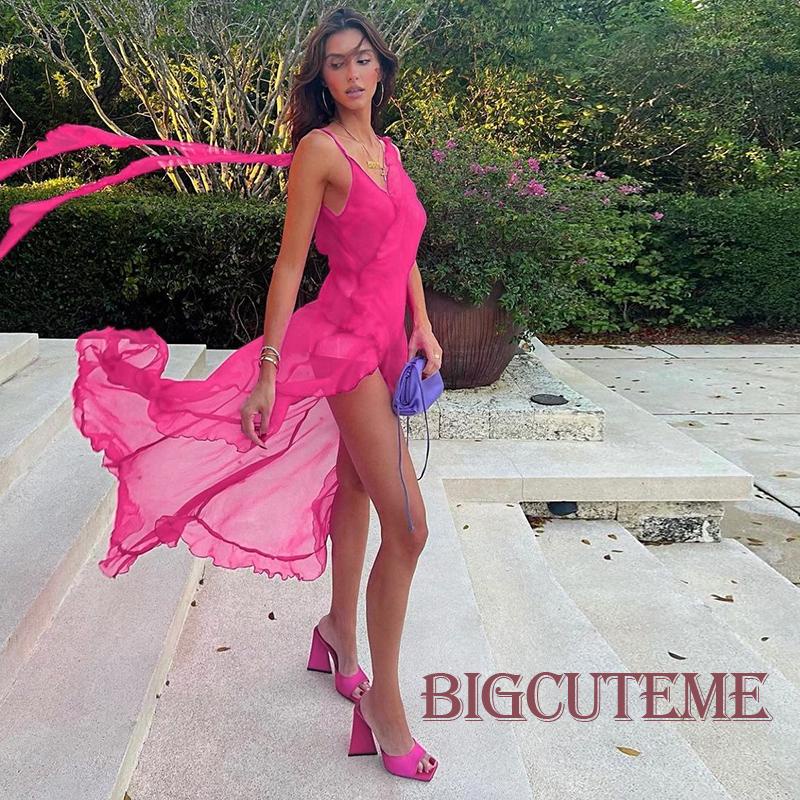 Đầm Hai Dây Hở Lưng Nhún Bèo Thời Trang Đi Biển Mùa Hè Cho Nữ