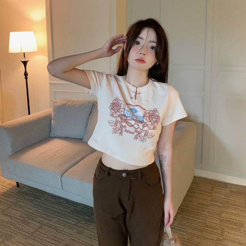 NRVP Áo Thun Tay Ngắn In Họa Tiết Phong Cách Hàn Quốc Mới Cho Nữ