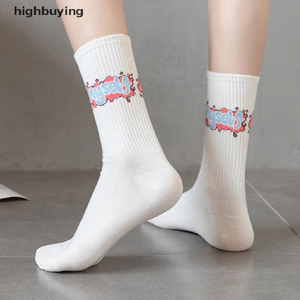 Đôi Vớ cotton Thoáng Khí Màu Trơn In Chữ Thời Trang Cho Nữ