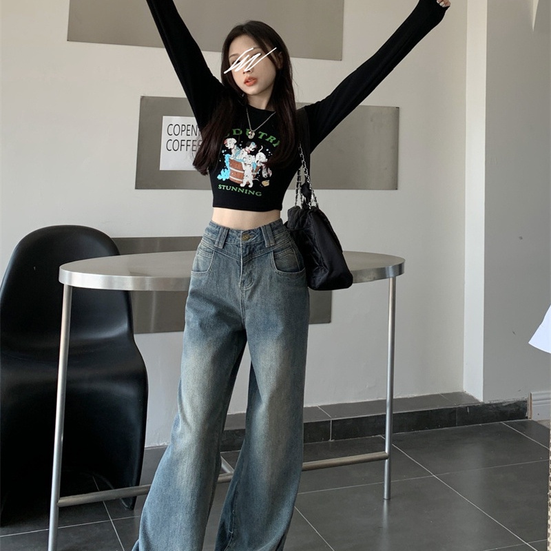 COZOK Quần Jean Ống Rộng Lưng Cao Kiểu Dáng Vintage Hợp Thời Trang