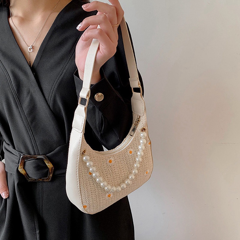 Túi Xách Đeo Dưới Cánh Tay In Hoa Cúc Đính Ngọc Trai Thời Trang Cho Nữ