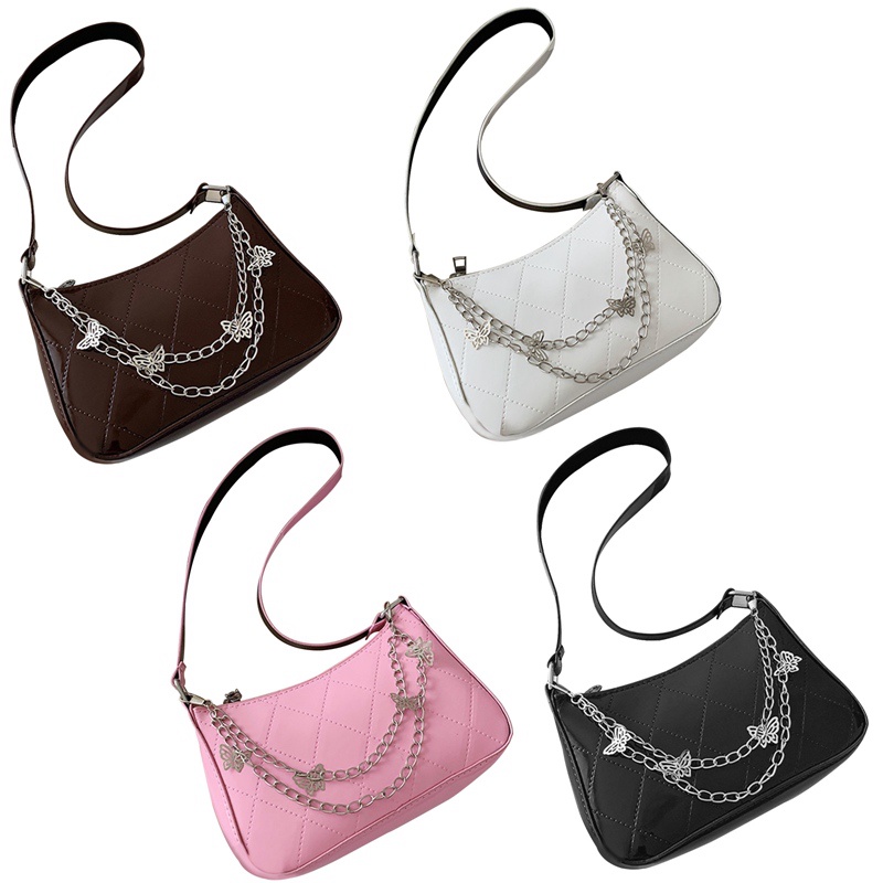 Fancy Túi Xách Đeo Dưới Cánh Tay Cỡ Nhỏ Màu Trơn Họa Tiết Bướm Phối Dây Xích Thời Trang Cho Nữ