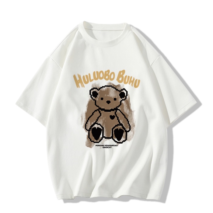 Áo Thun 100% Cotton Tay Ngắn Dáng Suông In Họa Tiết Dễ Phối Đồ Thời Trang Phong Cách Hàn Quốc Cho Nữ