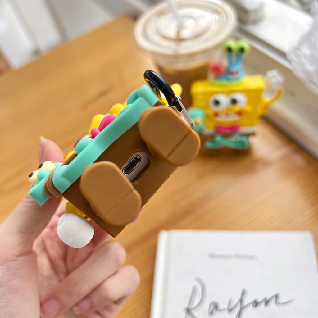Vỏ Bảo Vệ Hộp Sạc Tai Nghe bluetooth Không Dây Airpods pro 1 / 2 / 3 pro2 2022 Bằng Silicon Mềm Hình spongebob 3D Dễ Thương