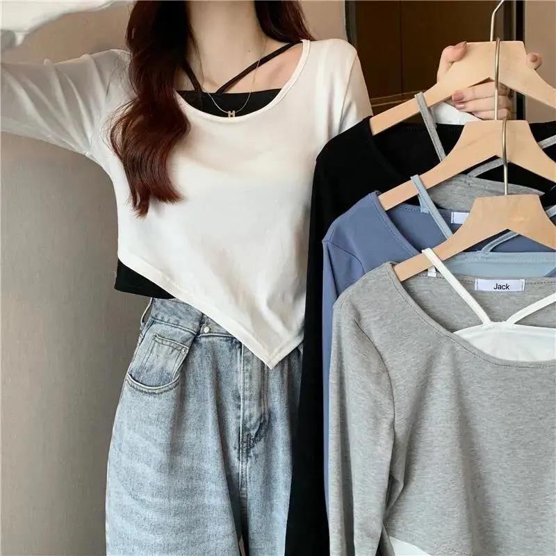 Áo Thun Giả Hai Lớp Khóa Cài Thời Trang Xuân Thu Dành Cho Nữ