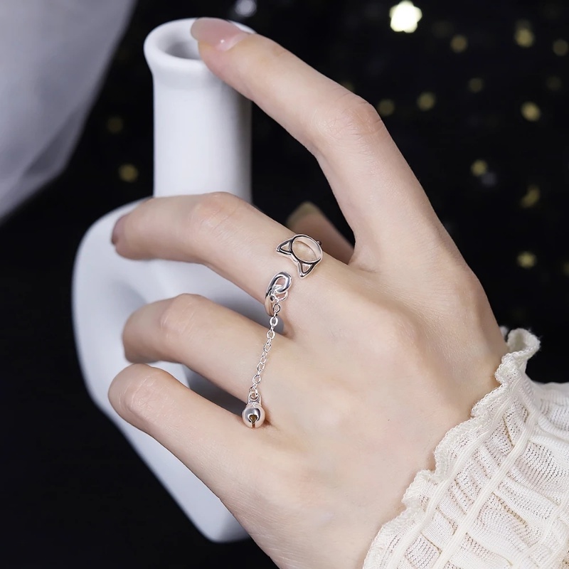 Nhẫn Hở Màu Bạc Đơn Giản Có Thể Điều Chỉnh Kích Thước Hình Mèo Thời Trang Cho Nữ