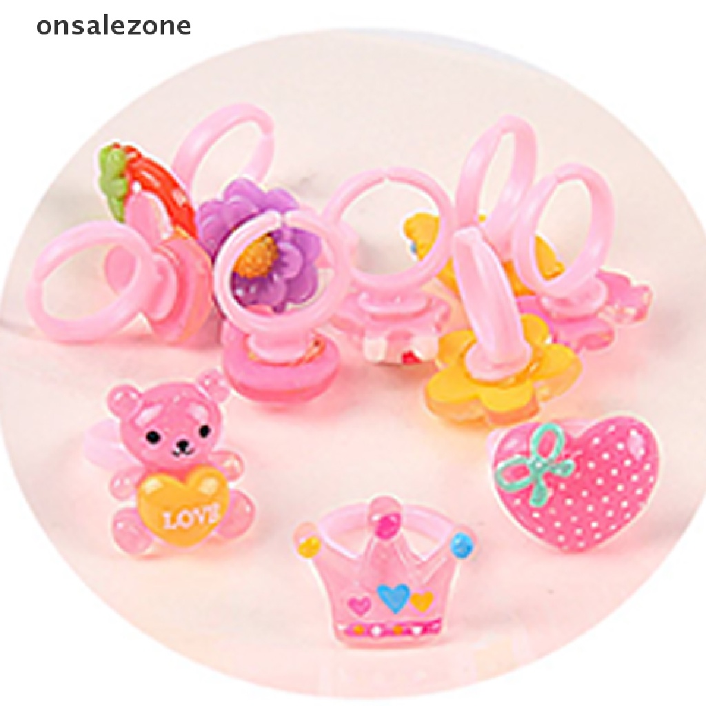 Set 10 Nhẫn Hoạt Hình Công Chúa / Nơ / Kẹo Dễ Thương Cho Bé Gái