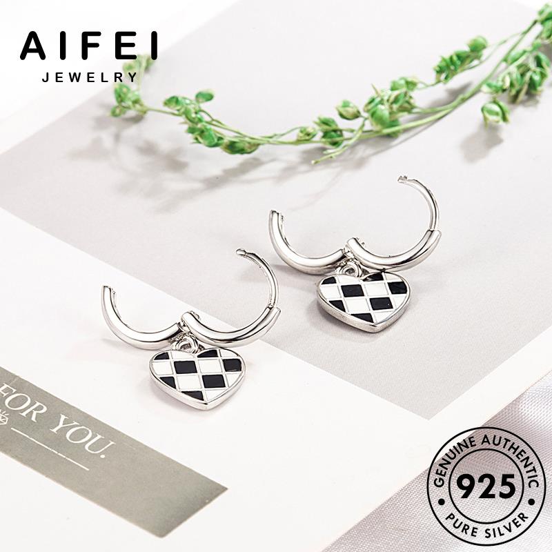 AIFEI JEWELRY hàn 925 phụ thật bông tai khuyên bạc trang xỏ bản cao trắng tròn kiện nữ nguyên tua đen thời vành sức cấp Thời lưới quốc E696