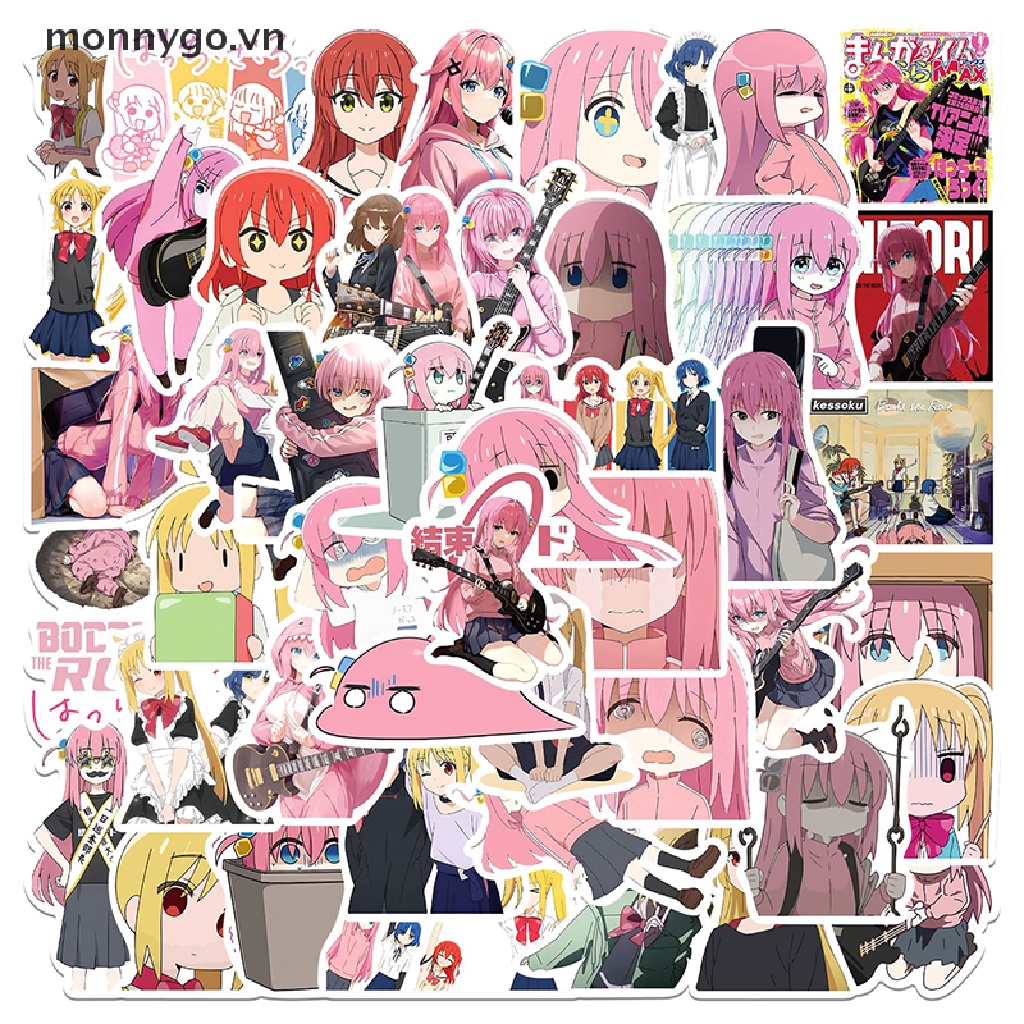 Monnygo 50 Chiếc BOCCHI Kawaii BOCCHI THE ROCK! Miếng Đề Can Dán Trang Trí Laptop Vali Ván Trượt / Điện Thoại Chống Thấm Nước DIY Hình Anime Cho Bé Gái