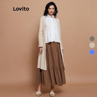 Áo cardigan dáng dài rộng Lovito chất linen phối túi màu trơn cơ bản phong cách Hồi giáo đơn giản L14X003 (màu be)