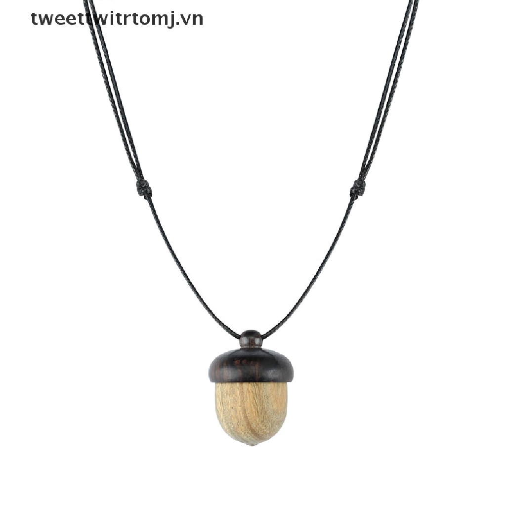 Tomj Vòng cổ Gỗ Mun Dáng Dài Mặt Hình Hộp Bắp Rang Bơ Vintage