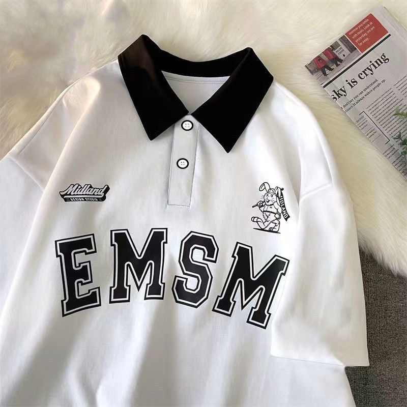 Áo Thun polo Ngắn Tay Dáng Rộng Phong Cách Retro Mỹ Mẫu Mới 2023 Thời Trang Mùa Hè Cho Nam Nữ