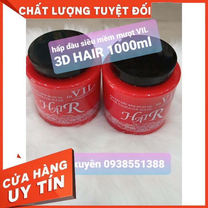 Hấp Dầu Kem ủ Siêu Mềm Mượt VIL 3D HAIR 1000ml hũ màu đỏ🍓FREESHIP🍓mềm mượt giữ màu phủ lụa phục hồi tóc bóng đẹp thơm.