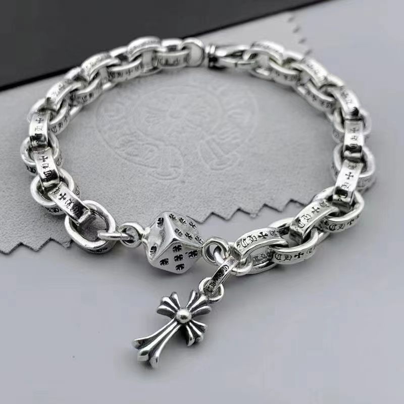 Vòng Tay Mặt Thánh Giá Bằng Thép Titanium Mạ Bạc 925 Phong Cách Hip Hop Đường Phố / 0713