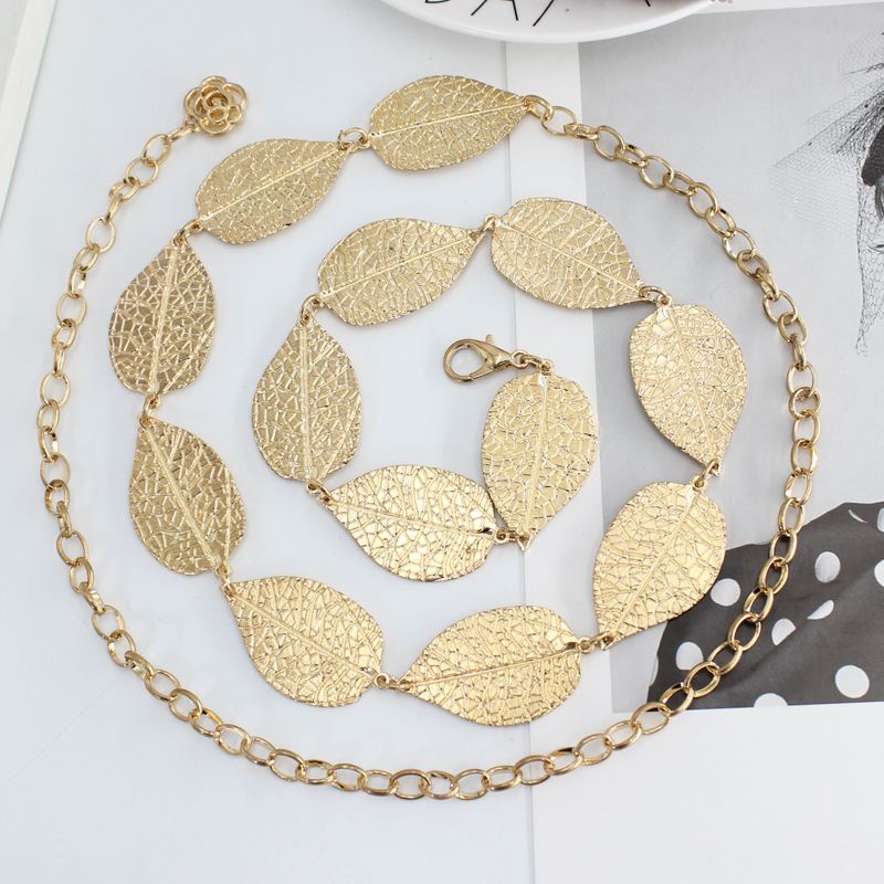 Thắt Lưng Dây Xích Kim Loại Hình Chiếc Lá Đơn Giản Thời Trang Xuân Hè Cho Nữ