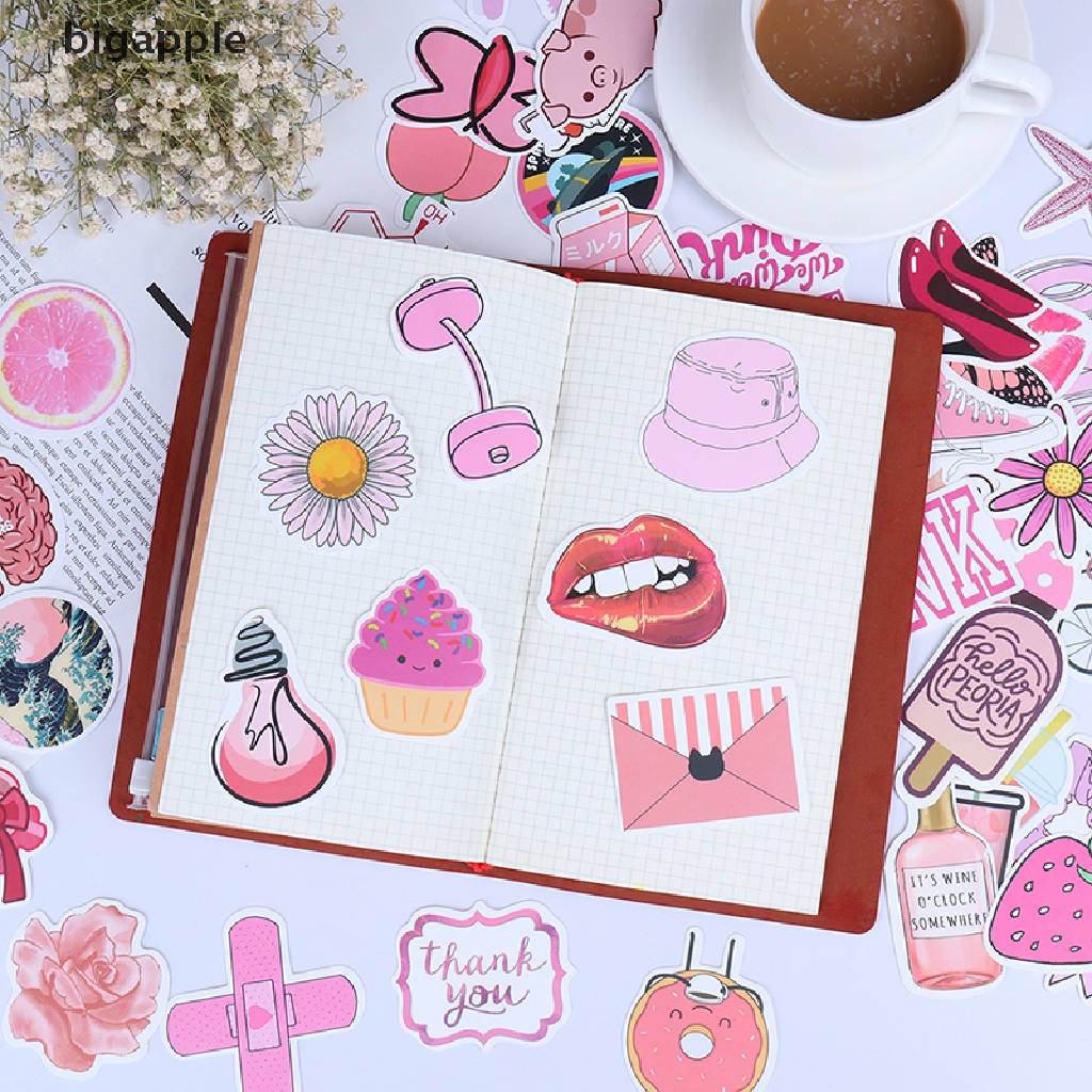 Bộ 50 Đề Can Họa Tiết Hoạt Hình Cô Gái Màu Hồng Dùng Để Trang Trí Vali / Laptop / Xe Đạp