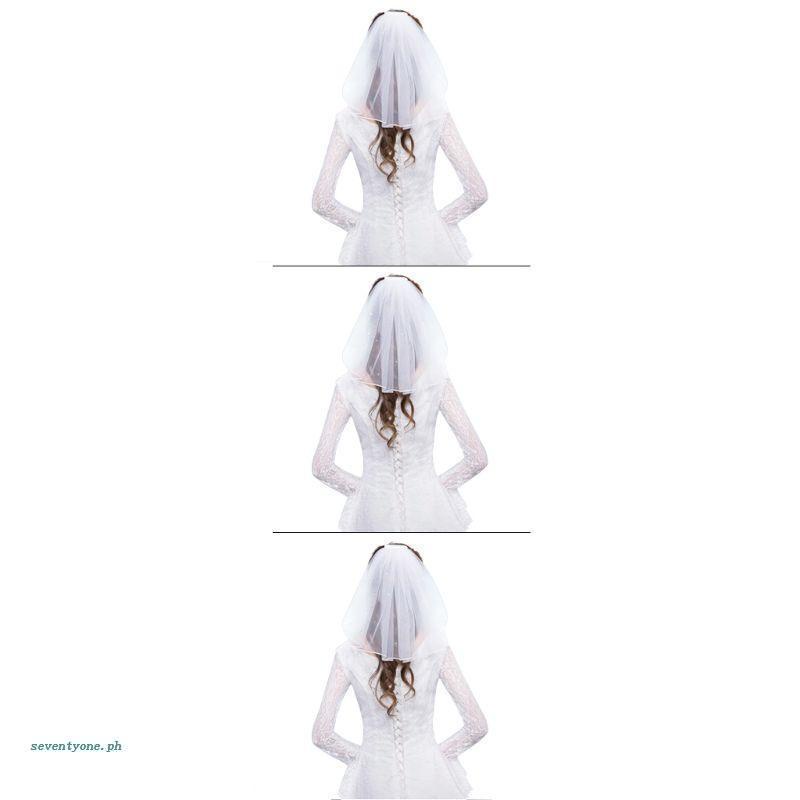 Mạng Che Mặt Vải Tuyn Trắng Đính Ngọc Trai Giả Cho Cô Dâu