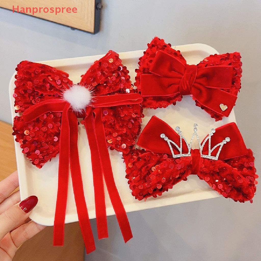 Kẹp Tóc Nơ Tua Rua Màu Đỏ Mừng Năm Mới Cho Bé Gái