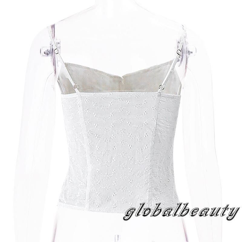 Gb Áo Tank Top Hai Dây Mỏng Sát Nách Đính Nút Hoa Khoét Rỗng Cho Nữ