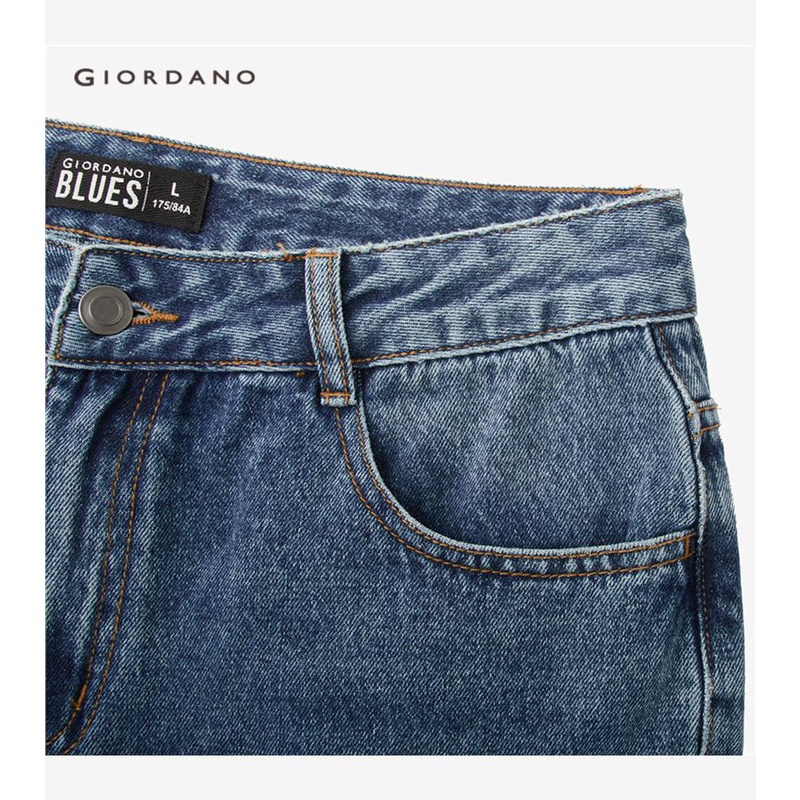 Quần jean dài GIORDANO 18112067 5 túi công nghệ Scratch Wash cho nam