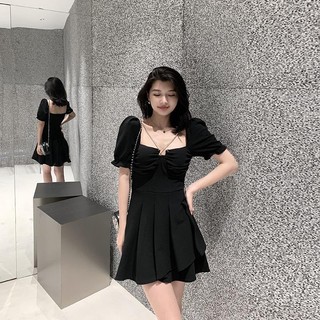 Plus Đầm Đen Chiết Eo Phong Cách Phương Tây Thời Trang Mùa Hè Dành Cho Nữ Có Size Lớn