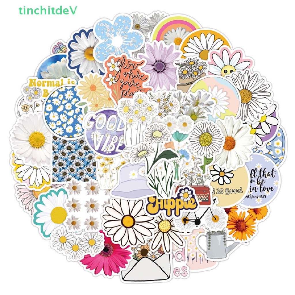 Bộ 50 Miếng Dán Hình Hoa Cúc Graffiti Trang Trí Vali / Laptop / Điện Thoại / Ván Trượt