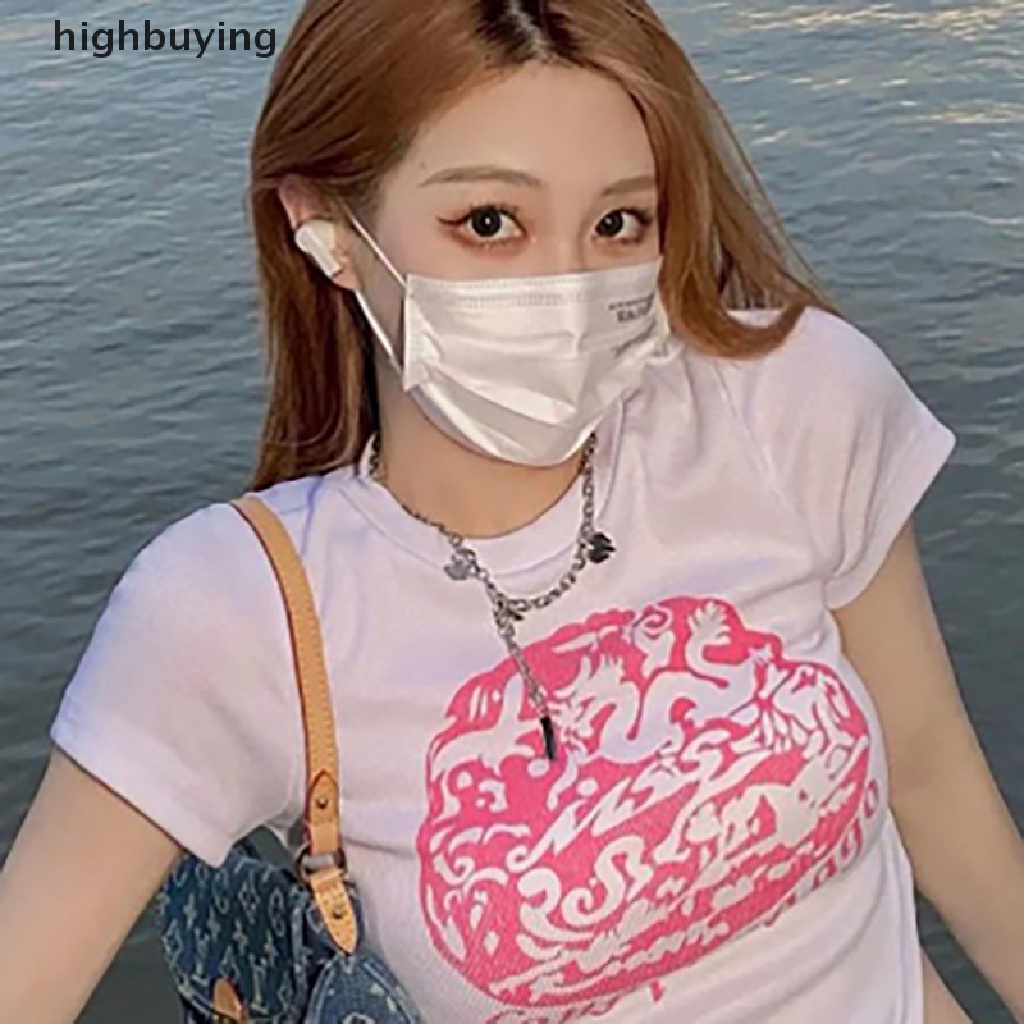 Áo Thun Lửng Ngắn Tay Cổ Tròn In Họa Tiết Phong Cách Retro Cho Nữ