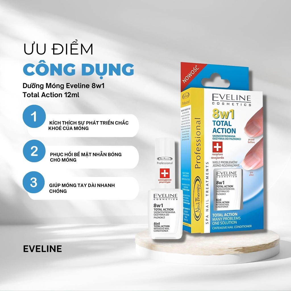 Sơn Dưỡng Móng Eveline 8in1 Dưỡng Móng Tay Dài Cứng 12ml