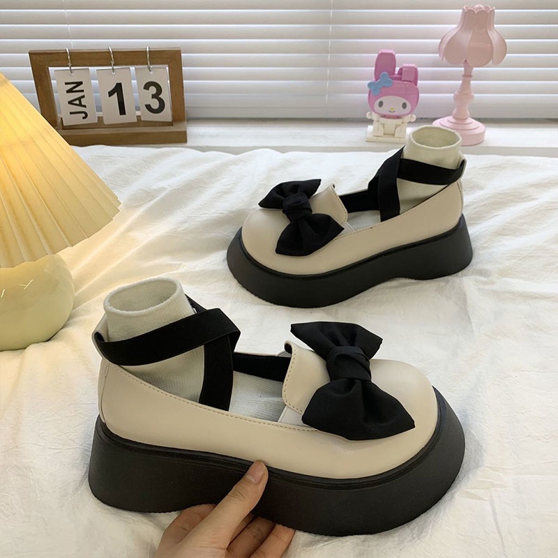 Giày Da Đế Xuồng Đính Nơ Xinh Xắn Thời Trang