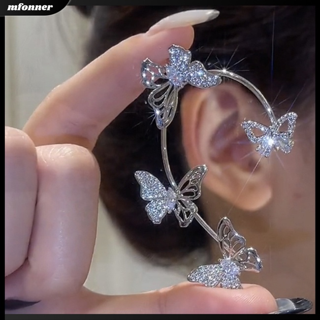Mw Khuyên Vành Tai Hình Bướm / Bông Tuyết Dát Đá Không Cần Khoan Lỗ Sành Điệu Dành Cho Bạn Gái
