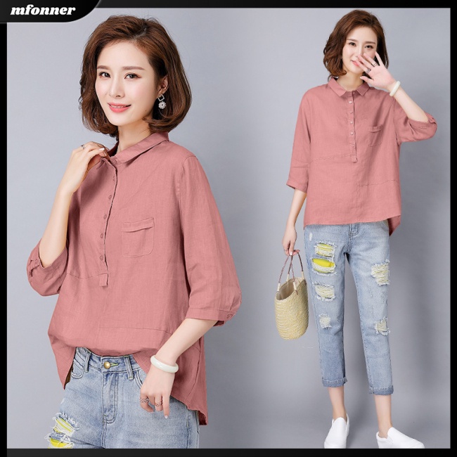 Áo Sơ Mi Tay Lửng Chất Liệu Cotton Lanh Thời Trang Mùa Hè Dành Cho Nữ