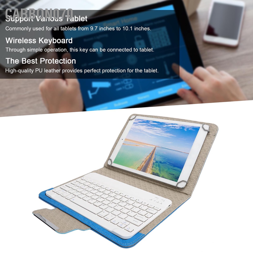 Carbon070 Bộ vỏ máy tính bảng với giá đỡ bảo vệ bàn phím Bluetooth màu trắng Đa năng cho 9 7‑10 1in