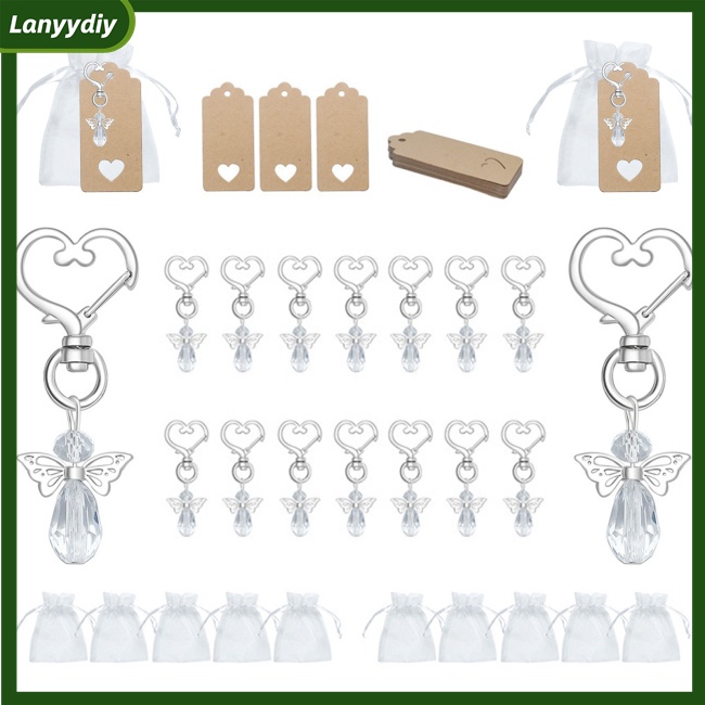 Set 30 Nhãn Giấy Organza Hình Thiên Thần Vệ Binh Kèm Móc Khóa Trang Trí Túi Xách / Tiệc Tắm Cho Bé