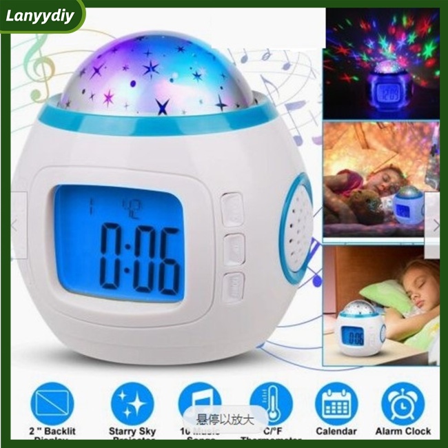 Đồng Hồ Báo Thức Kèm Lịch Và Đèn Led Chiếu Hình Bầu Trời Sao 2 inch Phát Nhạc Độc Đáo