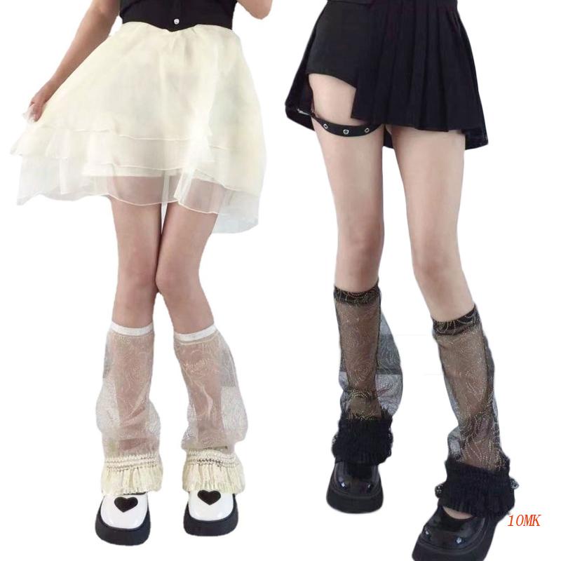 Xiangbao Vớ Chân Phối Ren Mỏng Giữ Ấm Mùa Hè Phong Cách Lolita Nhật Bản Kết Cấu Xếp Ly Dài Đến Đầu Gối
