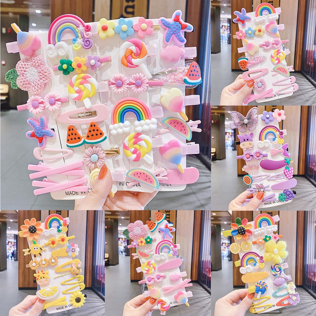 Set kẹp tóc mái HAIMEIKANG thiết kế trái cây hoạt hình màu sắc kẹo ngọt xinh xắn dễ thương dành cho bé gái