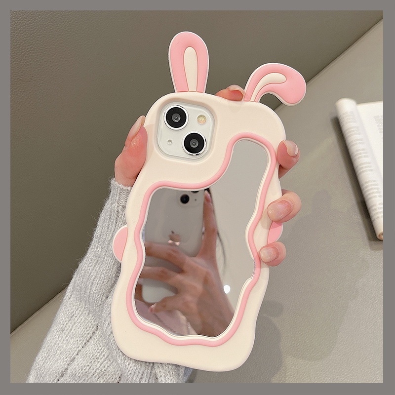 Ốp Điện Thoại Silicone Mềm Mặt Gương Hình Tai Thỏ Cho IPhone 11 12 13 14 Pro Promax IPhone 6 6s 7 8 Plus X XS XR XSmax Sự Bảo Vệ