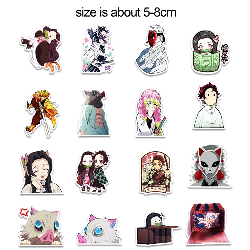 Bộ 50 Miếng Dán Chống Thấm Nước Hình Anime Demon Slayer Trang Trí Laptop / Điện Thoại / Ván Trượt / Guitar Margot3
