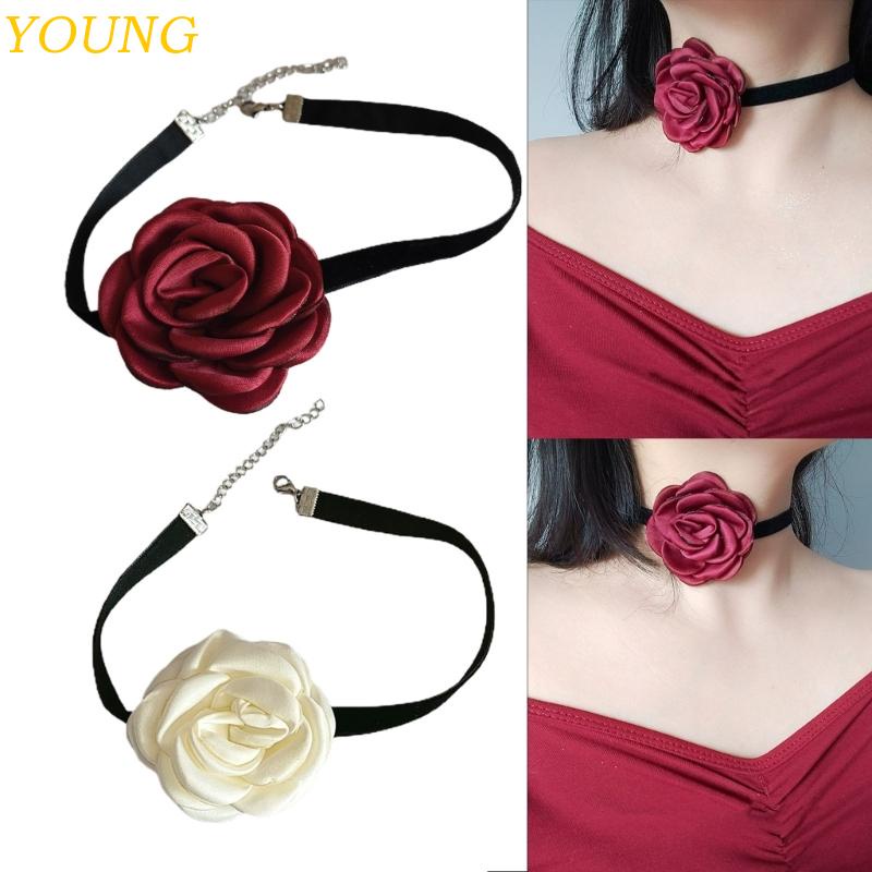 Vòng Cổ Choker Bằng Nhung Mềm Mại Đính Hoa Hồng Cổ Điển Quyến Rũ Thời Trang Dành Cho Nữ