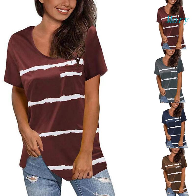 Áo Thun Ngắn Tay Cổ Tròn Dáng Rộng In Họa Tiết Kẻ Sọc Màu Gradient Thời Trang Mùa Hè Cho Nữ Plus